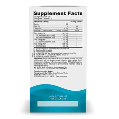 Nordic Naturals Complete Omega-D3 (565 mg/1000 IU) 60 рідких капсул Омега-3