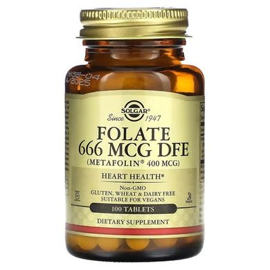 Solgar Folate 666 mcg DFE (Metafolin 400 mcg) 100 табл. Фолиевая кислота (B-9)