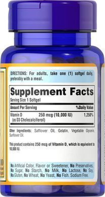 Puritan's Pride Vitamin D3 10,000 IU 100 капсул Вітамін D