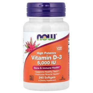 NOW Foods Vitamin D3 5000 IU 240 рідких капсул Вітамін D