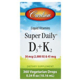 Carlson Liquid Super Daily D3+K2 2000IU/45mcg 10.16 мл Вітамін D3 + K-2