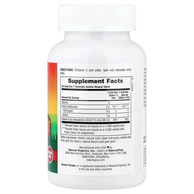 NaturesPlus Animal Parade Vitamin D3 500 IU (Без сахара) 90 таблеток в форме животных Витамин D