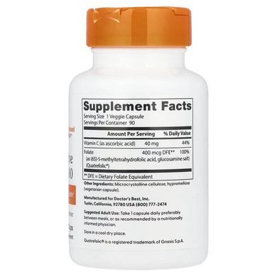 Doctor's Best Folate 400 with Quatrefolic 400 mcg 90 капс Фолиевая кислота (B-9)