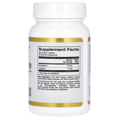 California Gold Nutrition Benfotiamine with L-Leucine 150 mg 90 растительных капсул Тиамин (В-1)