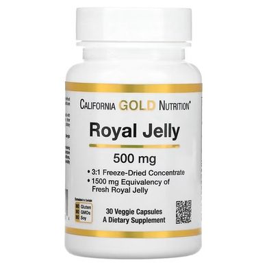 California Gold Nutrition Royal Jelly 500 mg 30 рослинних капсул Інші екстракти