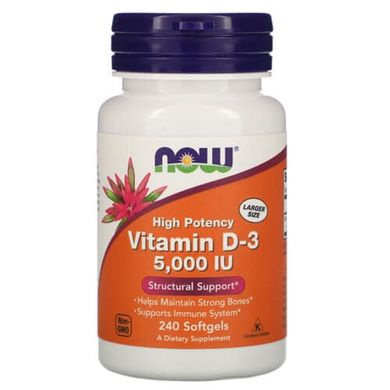 NOW Foods Vitamin D3 5000 IU 240 мягких капсул Витамин D