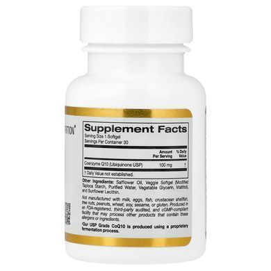 California Gold Nutrition CoQ10 100 mg 30 рослинних капсул Коензим Q-10