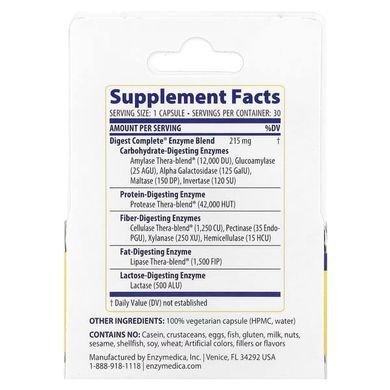 Enzymedica Digest Complete Enzyme Formula 30 капсул Ензими