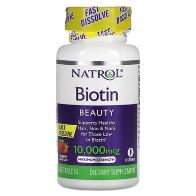 Natrol Biotin Fast Dissolve Strawberry 10,000 mcg 60 табл. Биотин (B-7)