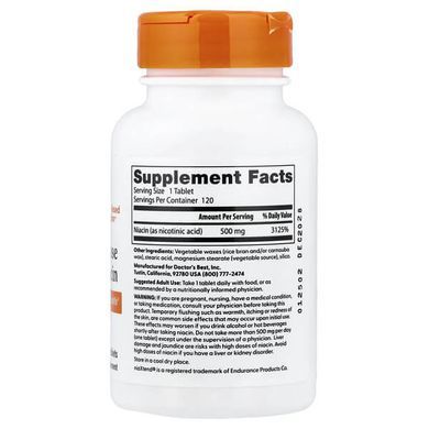 Doctor's Best Sustained-Release Niacin with niaXtend 500 mg 120 tab (10.2026) Ниацин (B-3)