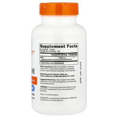 Doctor's Best MSM with OptiMSM 1,500 mg 120 таблеток MSM (Сірка)