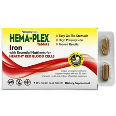 NaturesPlus Hema-Plex 10 таблеток з повільним вивільненням Залізо