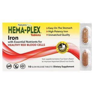 NaturesPlus Hema-Plex 10 Slow Release Tablets Железо