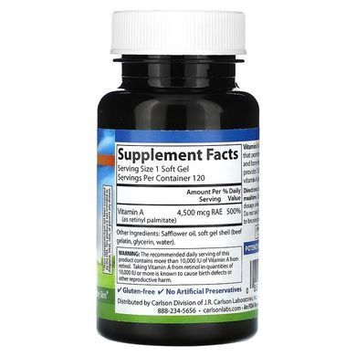 Carlson Vitamin A 4,500 mcg RAE (15,000 IU) 120 капсул Вітамін А