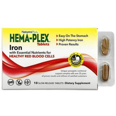 NaturesPlus Hema-Plex 10 таблеток с медленным высвобождением Железо