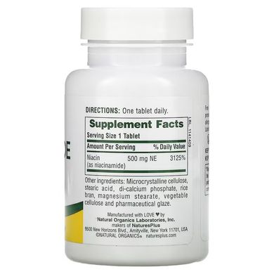 NaturesPlus Niacinamide 500 mg 90 таблеток Ніацин (B-3)