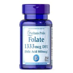 Puritan's Pride Folate 1333 mcg DFE (Folic Acid 800 mcg) 250 таб. Фолієва кислота (B-9)
