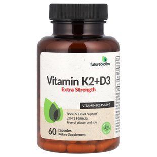 Futurebiotics Vitamin K2 + D3 10.000IU/120mcg Extra Strength 60 капсул Вітамін D3 + K-2