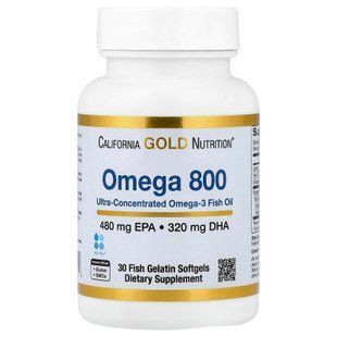 California Gold Nutrition Omega 800 80% EPA/DHA 1000 mg 30 softgels Омега-3