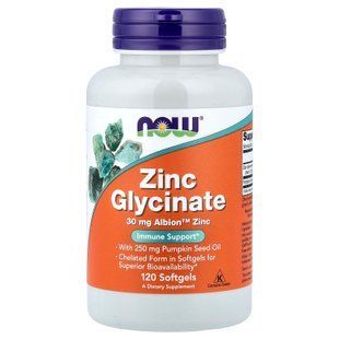 NOW Zinc Glycinate 30 mg 120 softgels Цинк
