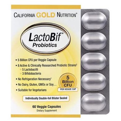 California Gold Nutrition LactoBif Probiotics 5 Billion CFU 60 капсул Пробиотики и пребиотики