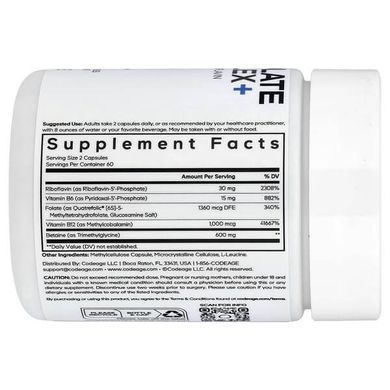 Codeage Methylfolate B Complex+ 120 рослинних капсул Комплекс вітамінів групи В