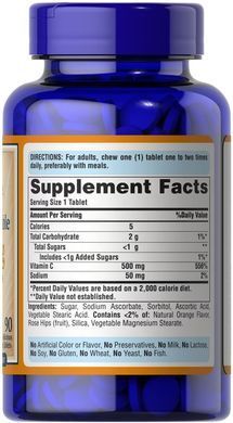 Puritan's Pride Vitamin C Chewable 500 mg with Rose Hips 90 смокатльних таблеток Вітамін С