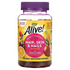 Nature's Way Alive! Hair, Skin & Nails with Collagen & Biotin 60 жувальних цукерок Комплекс для шкіри волосся та нігтів