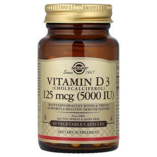 Solgar Vitamin D3 125 mcg (5000 IU) 60 Vegetable Capsules Витамин D