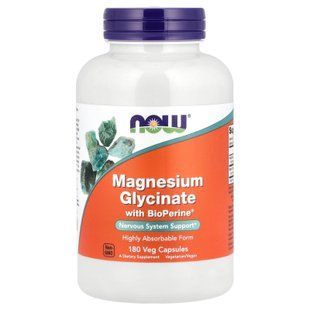 NOW Magnesium Glycinate With BioPerine 180 рослинних капсул Магній