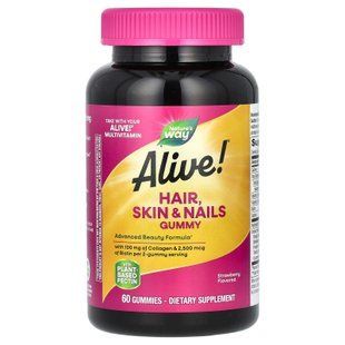 Nature's Way Alive! Hair, Skin & Nails with Collagen & Biotin 60 жувальних цукерок Комплекс для шкіри волосся та нігтів