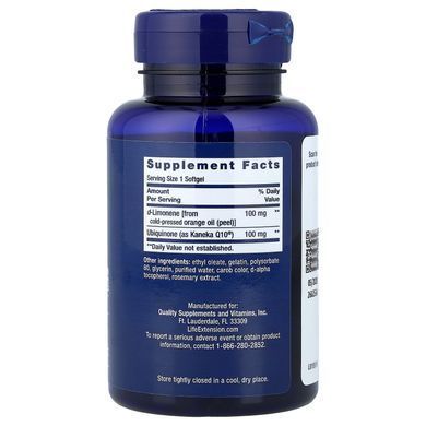 Life Extension CoQ10 (Ubiquinone) with d-Limonene 100 mg 60 рідких капсул Коензим Q-10