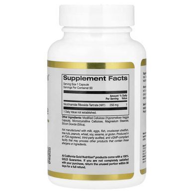 California Gold Nutrition Nicotinamide Riboside Tartrate (NR) 250 mg 60 растительных капсул Ниацин (B-3)
