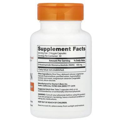 Doctor's Best NMN 200 mg 60 капсул з уповільненим вивільненням Ніацин (B-3)