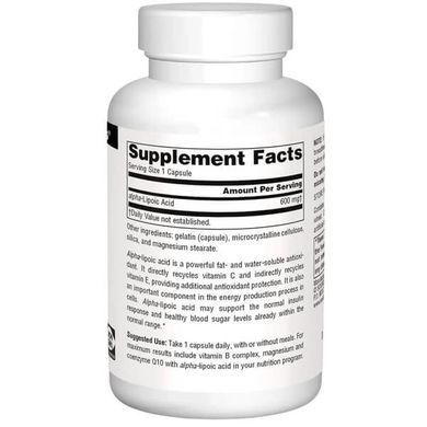 Source Naturals Alpha Lipoic Acid 600 mg 30 капсул Альфа-ліпоєва кислота