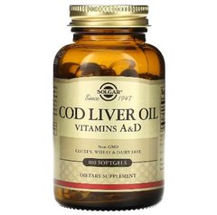Solgar Cod Liver Oil Vitamin А and D 100 капсул Омега-3