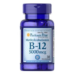 Puritan's Pride Vitamin B-12 Methylcobalamin 5000 mcg 30 смоктальних таблеток Вітамін B-12