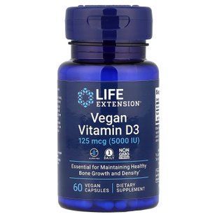 Life Extension Vegan Vitamin D3 125 mcg (5000 IU) 60 рослинних капсул Вітамін D