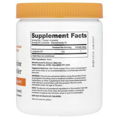 Doctor's Best Pure L-Arginine Powder 300 g Аргінін