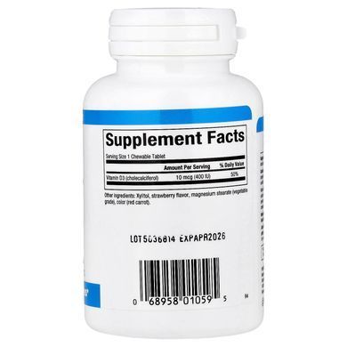 Natural Factors Vitamin D3 for Kids 10 mcg (400 IU) 100 жевательных таблеток Витамин D3 и D3+K2 для детей