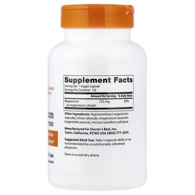 Doctor's Best Magnesium Citrate 125 mg 120 Veggie Caps Магний