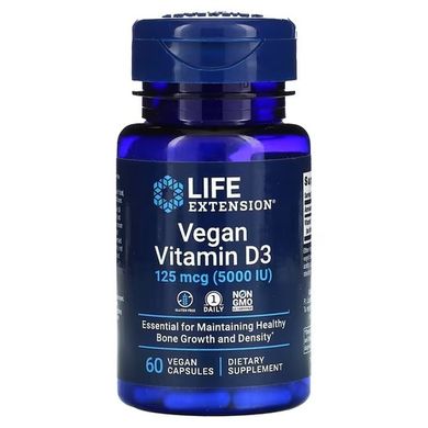 Life Extension Vegan Vitamin D3 125 mcg (5000 IU) 60 рослинних капсул Вітамін D