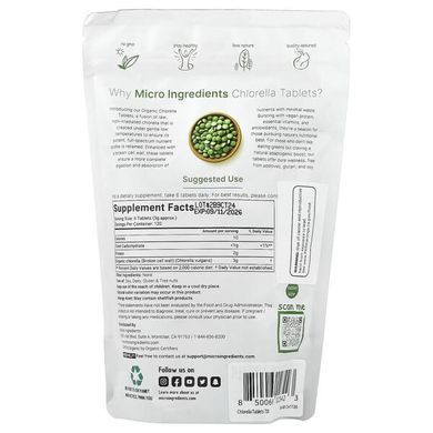 Micro Ingredients Organic Chlorella Tablet 720 tablets Хлорела