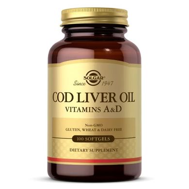 Solgar Vitamin А And D Cod Liver Oil 100 капсул Омега-3