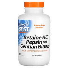 Doctor's Best Betaine HCL Pepsin & Gentian Bitters 360 капсул Бетаїн