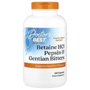 Doctor's Best Betaine HCL Pepsin & Gentian Bitters 360 caps Бетаин