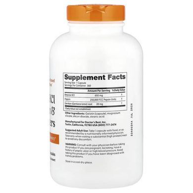 Doctor's Best Betaine HCL Pepsin & Gentian Bitters 360 caps Бетаин