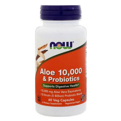 NOW Aloe 10,000 & Probiotics 60 капсул Алоэ вера