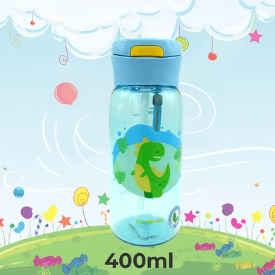 Бутылка для воды CASNO 400 мл Голубая (Дино) с соломинкой Спортивные бутылки