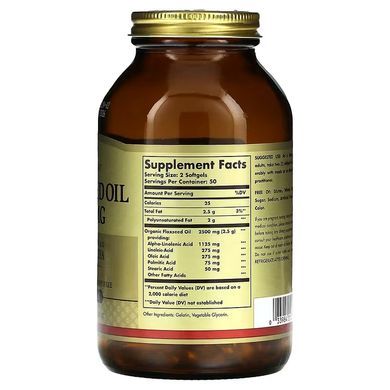 Solgar Flaxseed Oil 1,250 mg 100 капсул Інші екстракти